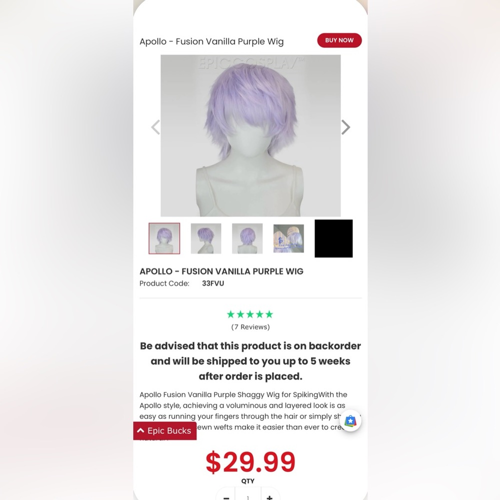 APOLLO - FUSION VANILLA PURPLE WIG *NEW*